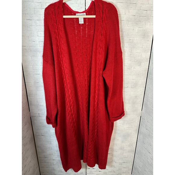 Seventh Avenue women’s long cardigan red cozycore packets cable knit plus size  - Picture 1 of 8